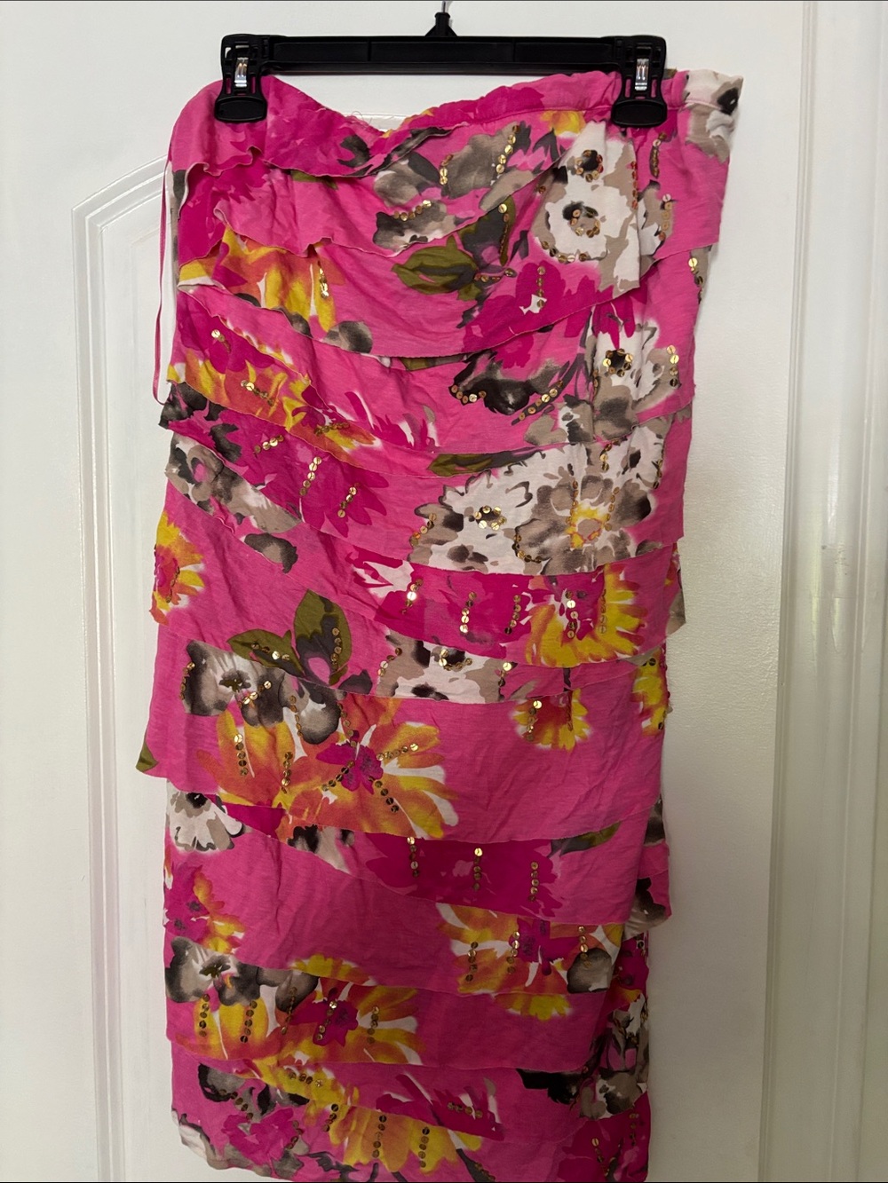 Women's Hot Pink Floral Tiered Bandeau Dress